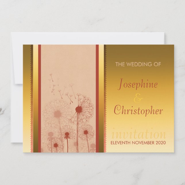 Golden Dandelion Sunshine Wedding Invitation (Front)