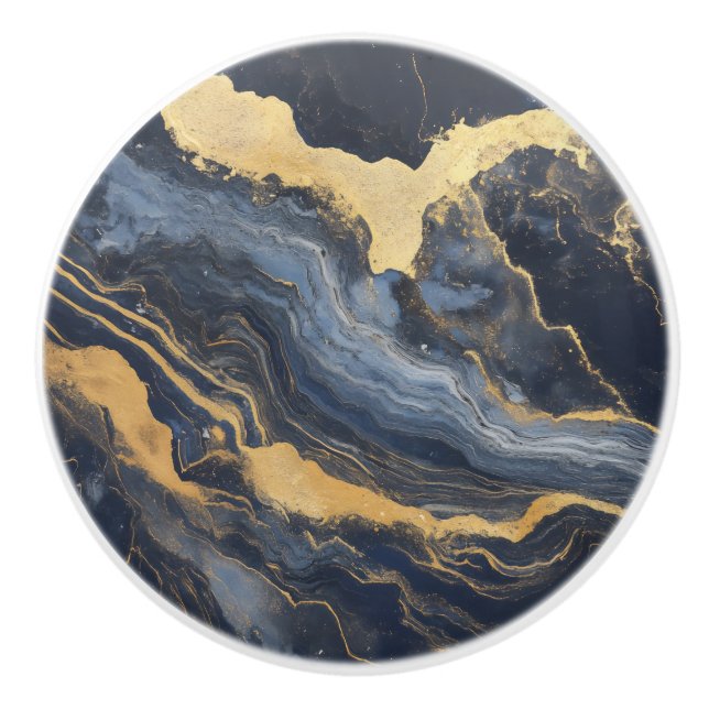 Golden Dark Blue Marble Pattern Ceramic Knob (Front)