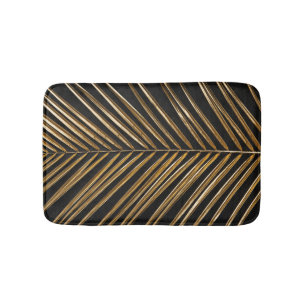 Golden Date Palm Leaf: Black Minimalist Bath Mat