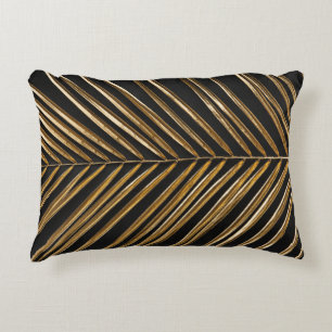 Golden Date Palm Leaf: Black Minimalist Decorative Cushion