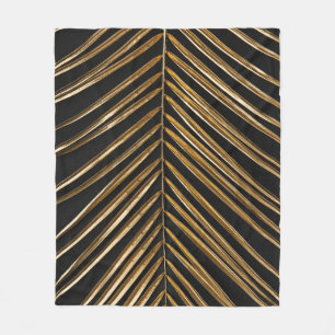 Golden Date Palm Leaf: Black Minimalist Fleece Blanket