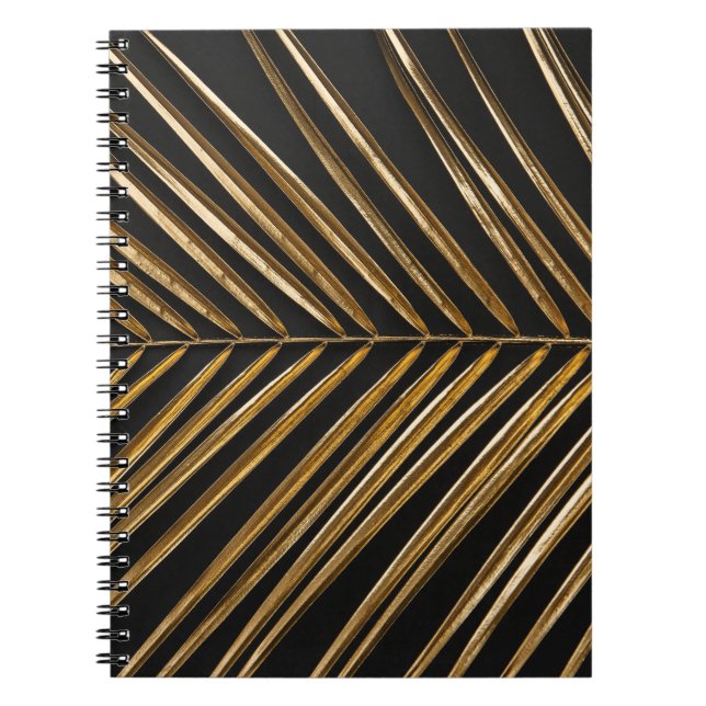 Golden Date Palm Leaf: Black Minimalist Notebook (Front)