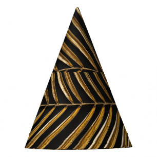 Golden Date Palm Leaf: Black Minimalist Party Hat