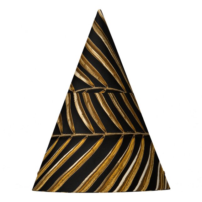 Golden Date Palm Leaf: Black Minimalist Party Hat (Front)