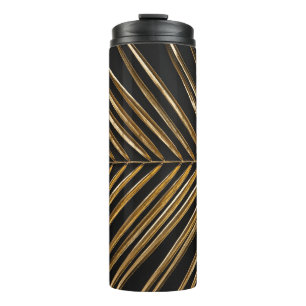 Golden Date Palm Leaf: Black Minimalist Thermal Tumbler