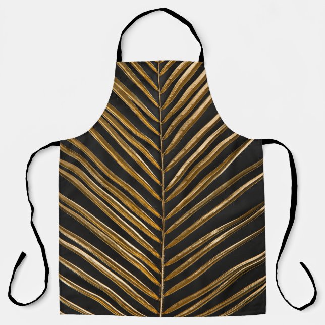 Golden Date Palm: Minimalist Black Background Apron (Front)