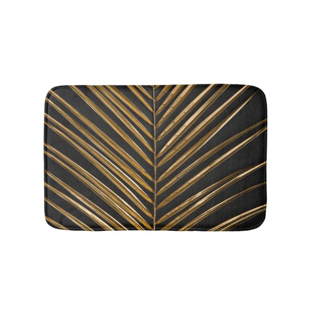 Golden Date Palm: Minimalist Black Background Bath Mat (Front)