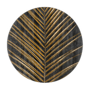 Golden Date Palm: Minimalist Black Background Cutting Board