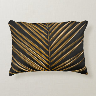 Golden Date Palm: Minimalist Black Background Decorative Cushion
