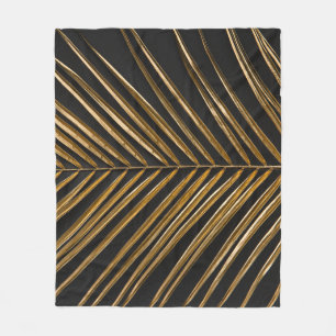Golden Date Palm: Minimalist Black Background Fleece Blanket