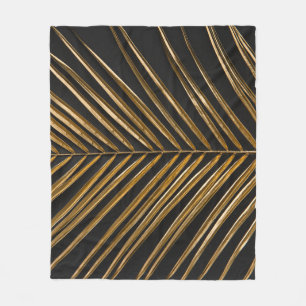 Golden Date Palm: Minimalist Black Background Fleece Blanket