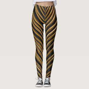 Golden Date Palm: Minimalist Black Background Leggings
