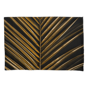 Golden Date Palm: Minimalist Black Background Pillowcase