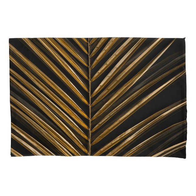 Golden Date Palm: Minimalist Black Background Pillowcase (Front)