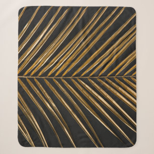 Golden Date Palm: Minimalist Black Background Sherpa Blanket