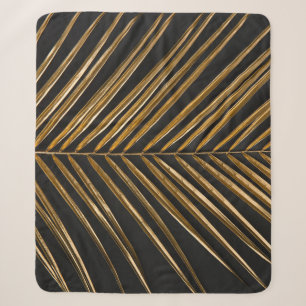 Golden Date Palm: Minimalist Black Background Sherpa Blanket