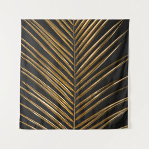 Golden Date Palm: Minimalist Black Background Tapestry