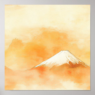 Golden Dawn Over Mount Fuji – Watercolor Sunrise 2 Poster