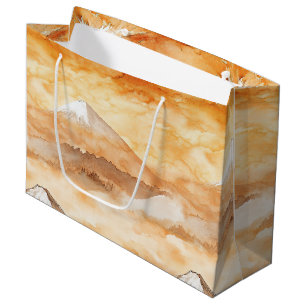 Golden Dawn Over Mount Fuji – Watercolor Sunrise 3 Large Gift Bag