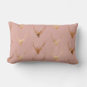 Golden Dear Head Blush Rose Holiday  Lumbar Cushion