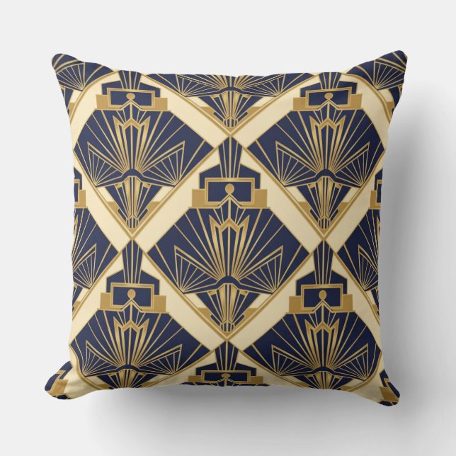 Golden Deco Radiance – Luxe Geometric Elegance Cushion (Front)