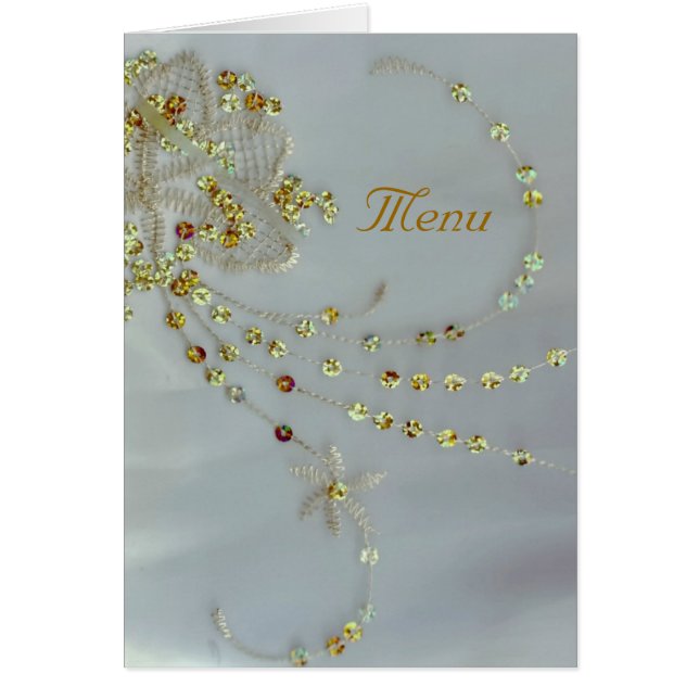 Golden Deco Wedding Menu Card (Front)