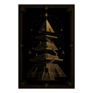Golden Deconstructed Pyramids Egyptian Art Poster