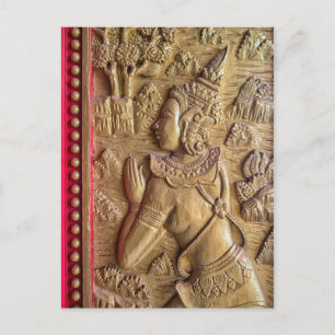 Golden Decorated Door Art at Buddhist Temple, Laos Postcard