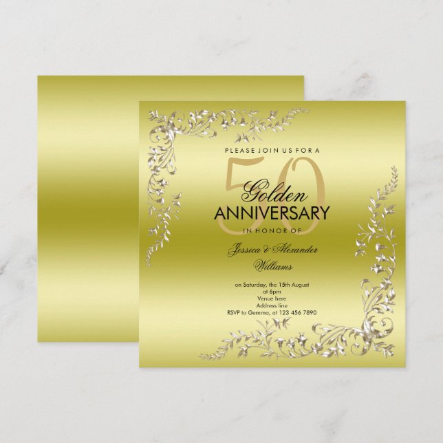 Golden Decoration 50th Wedding Anniversary Invitation (Front/Back)