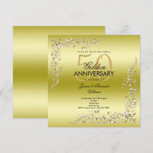 Golden Decoration 50th Wedding Anniversary Invitation