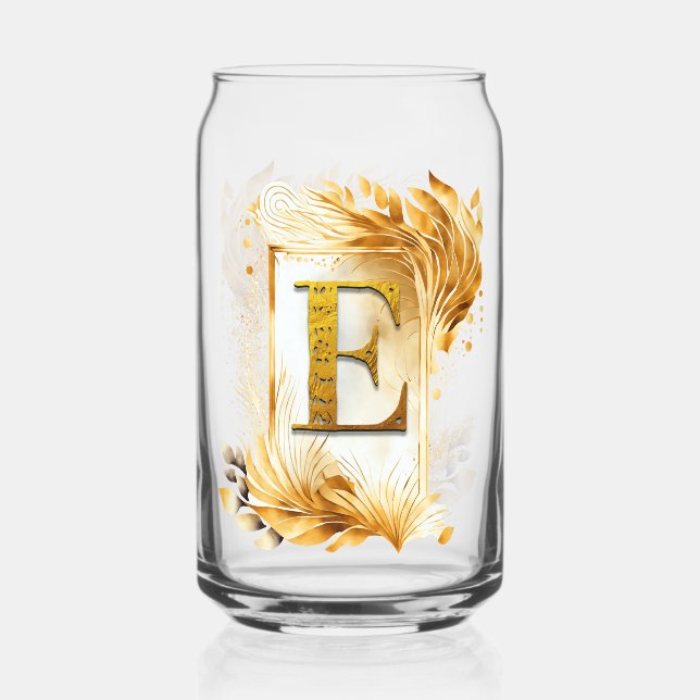 Golden Decorative Framed Monogram Letter E Can Glass (Front)