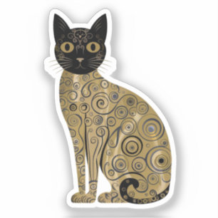 Golden Decorative Gustav Klimt Style Black Cat Art