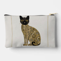 Golden Decorative Gustav Klimt Style Black Cat Art