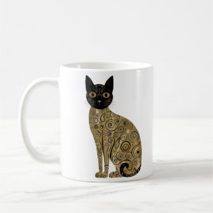 Golden Decorative Gustav Klimt Style Black Cat Art Coffee Mug