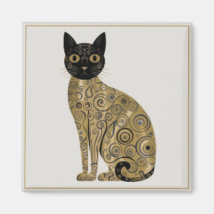 Golden Decorative Gustav Klimt Style Black Cat Art Magnet