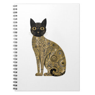 Golden Decorative Gustav Klimt Style Black Cat Art Notebook