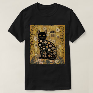 Golden Decorative Gustav Klimt Style Black Cat Art T-Shirt
