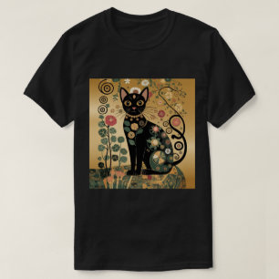 Golden Decorative Gustav Klimt Style Black Cat Art T-Shirt