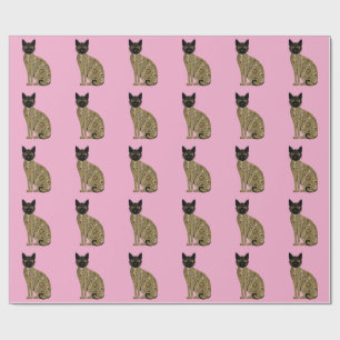Golden Decorative Gustav Klimt Style Black Cat Art Wrapping Paper