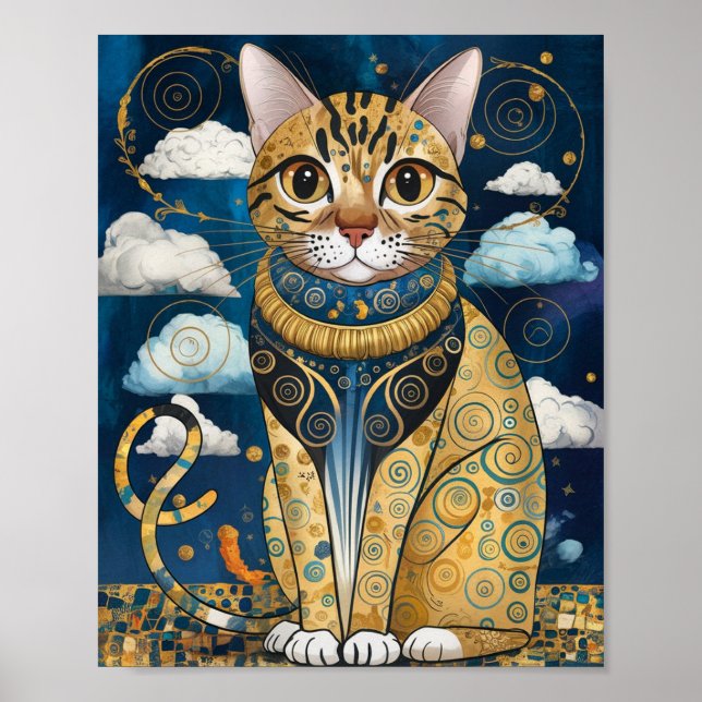 Golden Decorative Gustav Klimt Style Cat Art Poster (Front)
