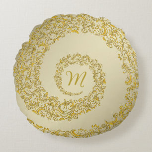 Golden Decorative Monogram Round Cushion