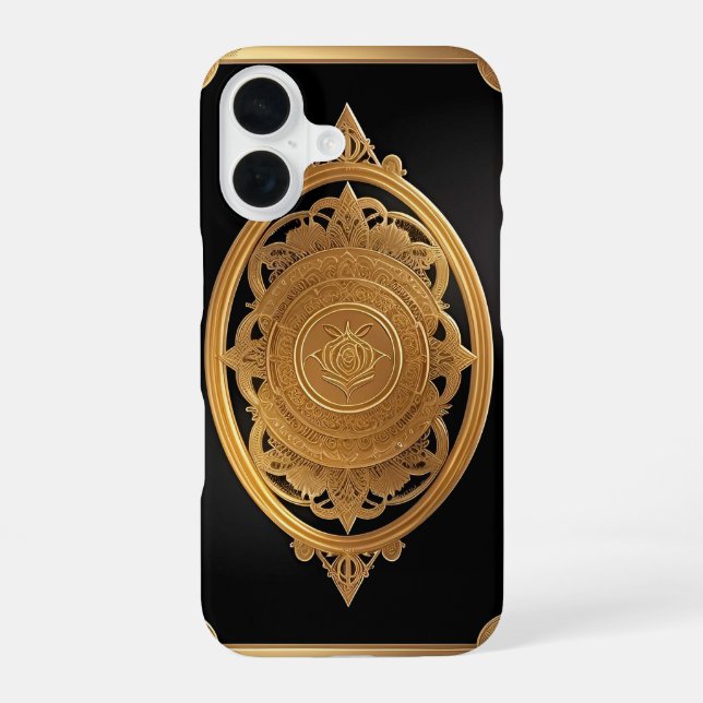 Golden Decorative Pattern With Intricate Rose iPhone 16 Case (Back)