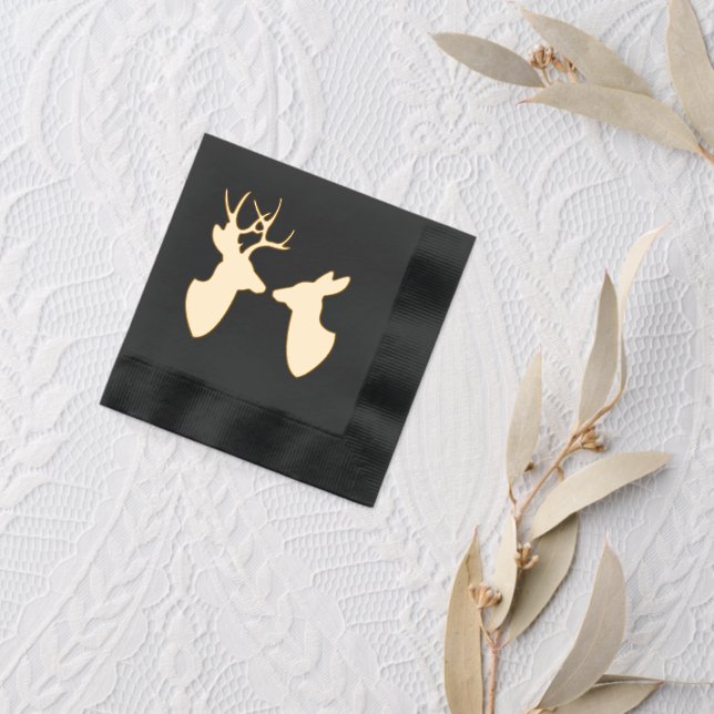 Golden Deer Buck and Doe Silhouettes Foil Napkins (Insitu (wedding 2))