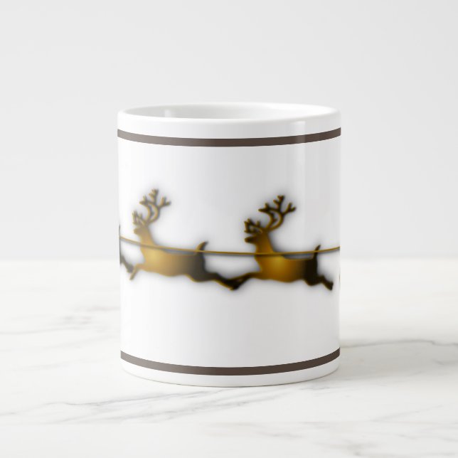 Golden Deer Christmas Santa Claus Sledge  Large Coffee Mug (Front)