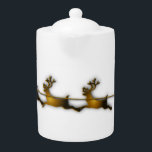 Golden Deer Christmas Santa Claus Sledge Teapot<br><div class="desc">This Beautiful Vector image of Deer and Santa Claus in white Background of creative Gold colour in which Christmas tree shape pattern is placed,  which looks very enchanted. This Teapot is the best gift you can give for someone you like.</div>