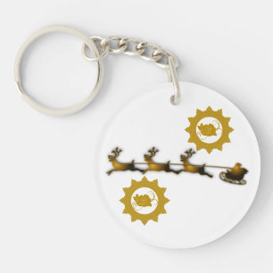 Golden Deer Christmas Santa Claus white Key Ring