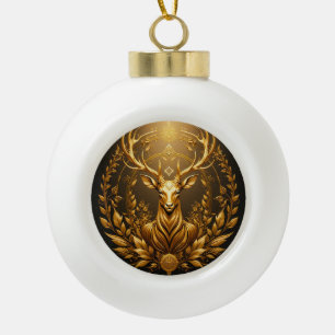 Golden Deer Emblem Ceramic Ball Christmas Ornament