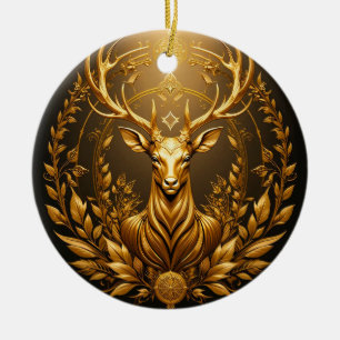 Golden Deer Emblem Ceramic Tree Decoration