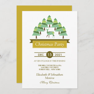 Golden Deer Forest Christmas Party Invitation