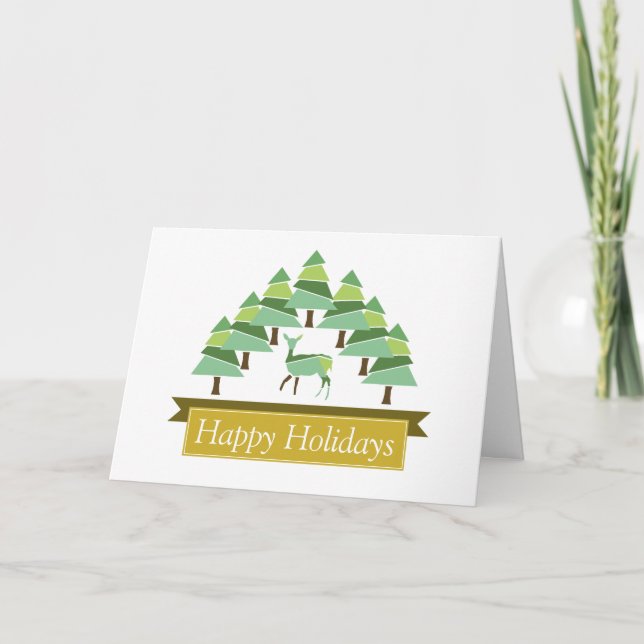Golden Deer Forest Happy Holidays Holiday Card (Front)